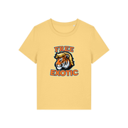 yellow animal t-shirt with a tiger graphic and 'Free Exotic' text 