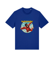blue music t-shirt with a graphic of a person in a red suit free falling with the slogan 'I'm Free Fallin'