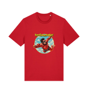 red music t-shirt with a graphic of a person in a red suit free falling with the slogan 'I'm Free Fallin'