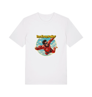 white music t-shirt with a graphic of a person in a red suit free falling with the slogan 'I'm Free Fallin'