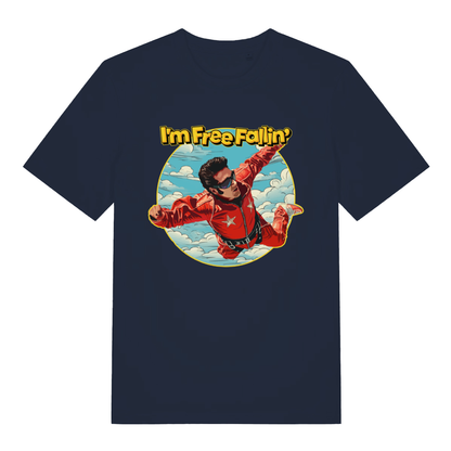 French Navy women's Free Fallin' T-shirt flat lay featuring funny Elvis skydiving design