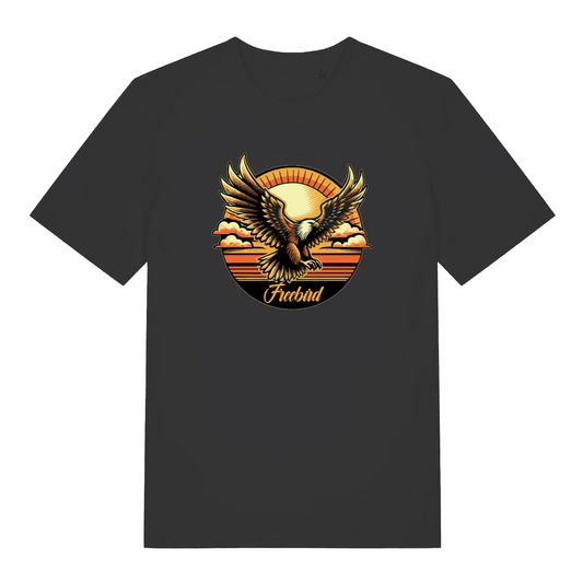 black music t-shirt with the graphic of an eagle and the slogan 'freebird'