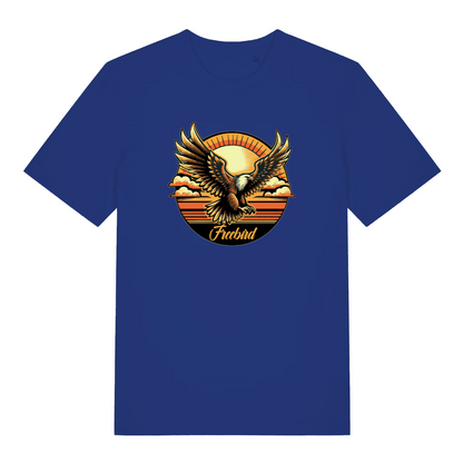 blue music t-shirt with the graphic of an eagle and the slogan 'freebird'