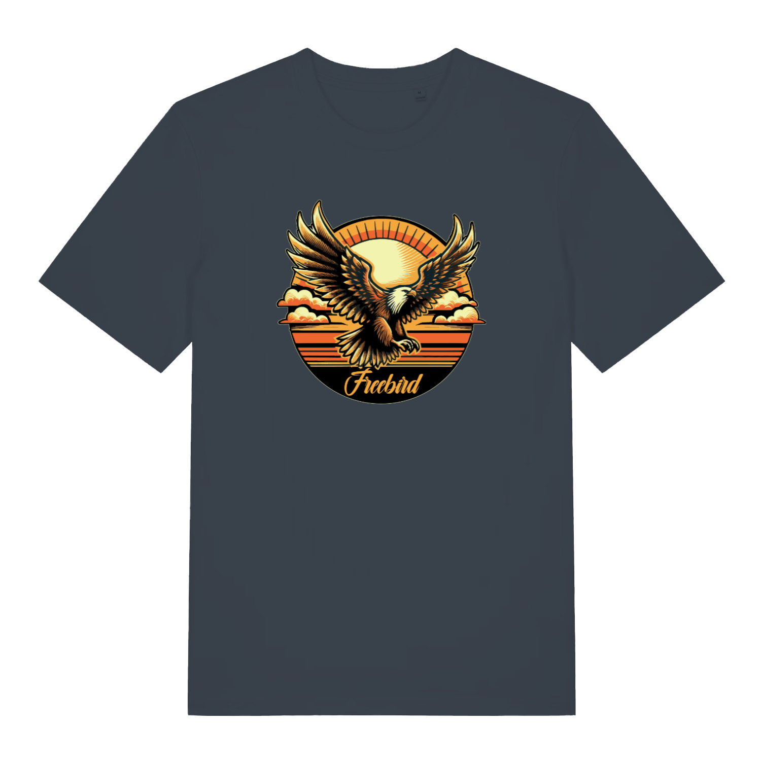 ink grey music t-shirt with the graphic of an eagle and the slogan 'freebird'