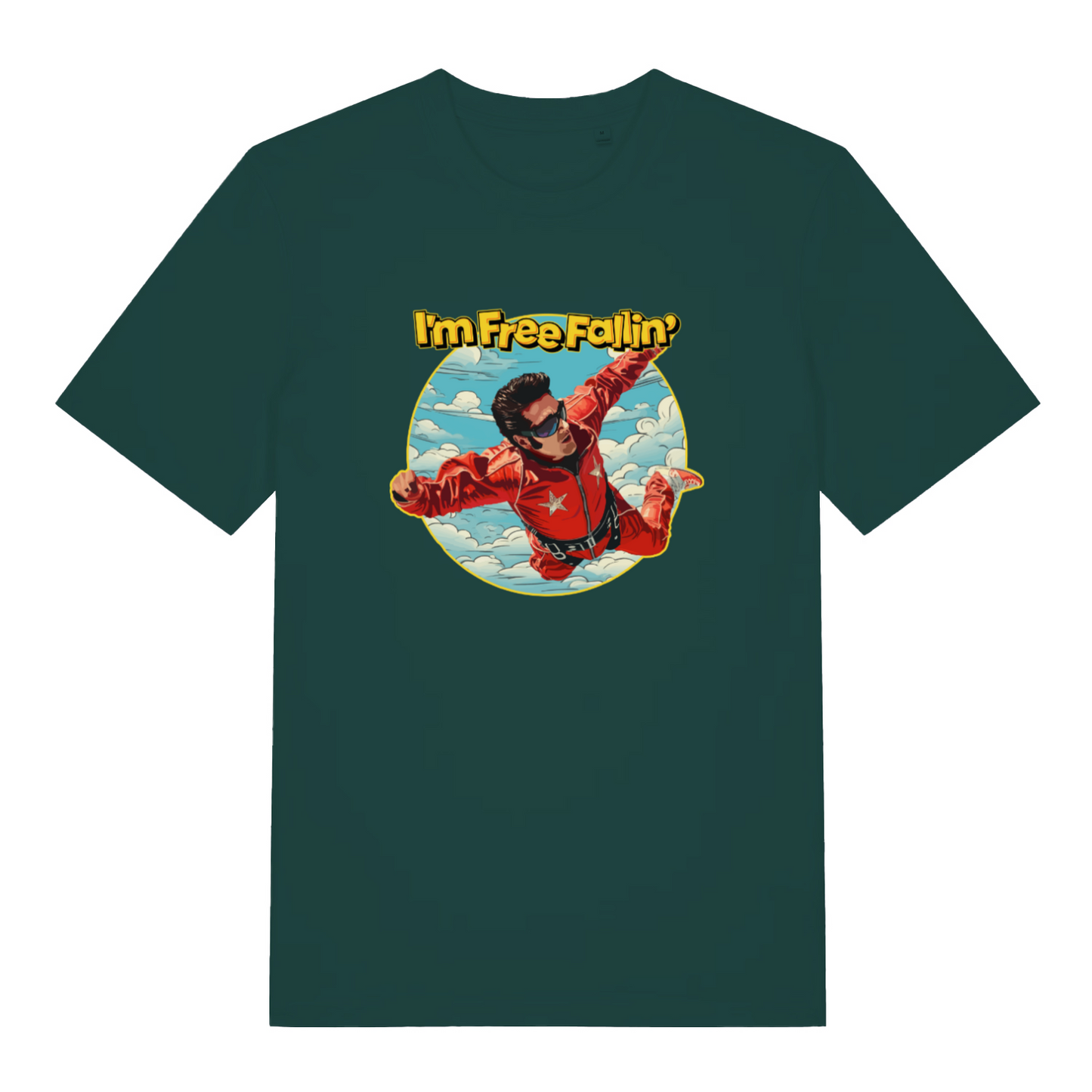 green music t-shirt with the graphic of a sky diver and the slogan 'i'm free fallin'