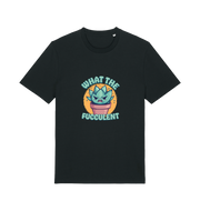 black kawaii t-shirt with the graphic of a potted plant and the slogan 'fucculent'