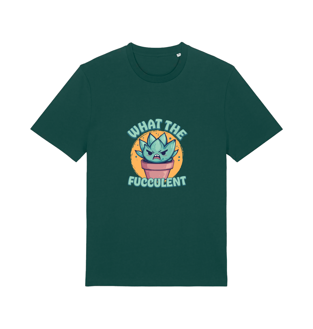 green kawaii t-shirt with the graphic of a potted plant and the slogan 'fucculent'