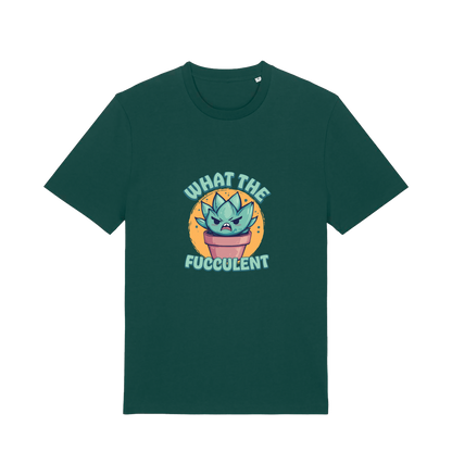 green kawaii t-shirt with the graphic of a potted plant and the slogan 'fucculent'