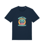navy kawaii t-shirt with the graphic of a potted plant and the slogan 'fucculent'