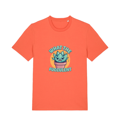 orange kawaii t-shirt with the graphic of a potted plant and the slogan 'fucculent'