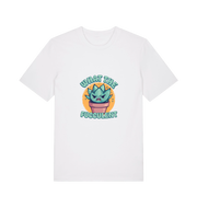 white kawaii t-shirt with the graphic of a potted plant and the slogan 'fucculent'
