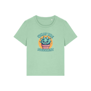 green funny offensive t-shirt with the graphic of a succulent and the slogan 'what the fucculent'