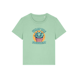 green funny offensive t-shirt with the graphic of a succulent and the slogan 'what the fucculent'