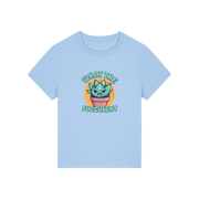 light blue funny offensive t-shirt with the graphic of a succulent and the slogan 'what the fucculent'