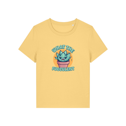 yellow funny offensive t-shirt with the graphic of a succulent and the slogan 'what the fucculent'