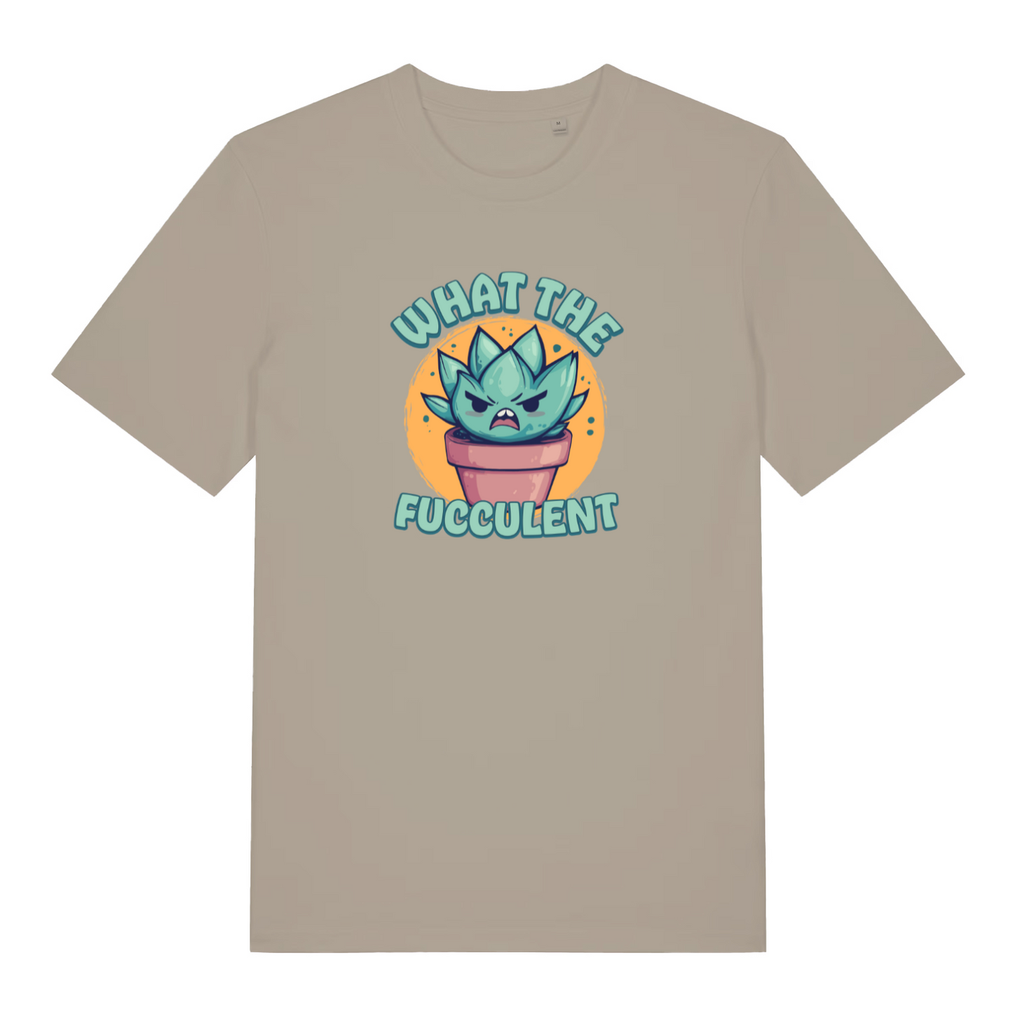 stone kawaii t-shirt with a graphic design of a cactus and the slogan 'what the fucculent'
