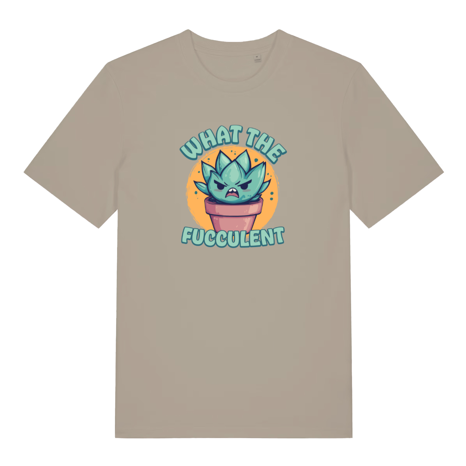 stone kawaii t-shirt with a graphic design of a cactus and the slogan 'what the fucculent'