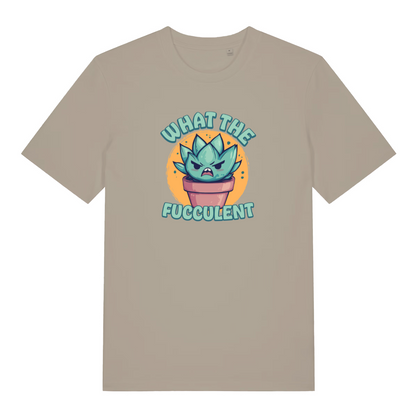 stone kawaii t-shirt with a graphic design of a cactus and the slogan 'what the fucculent'