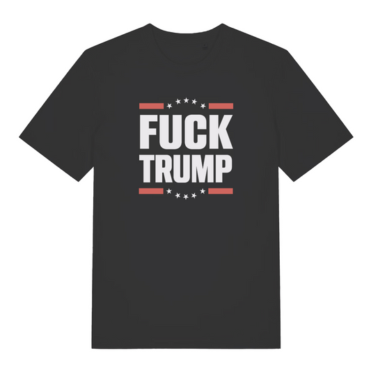 black funny slogan t-shirt with the text 'fuck trump'