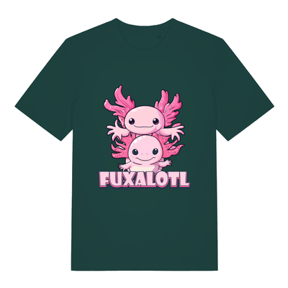 Glazed Green Fuxalotl T-shirt flat lay featuring adorable double axolotl design