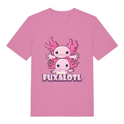 Bubble Pink women's Fuxalotl T-shirt flat lay featuring adorable double axolotl design