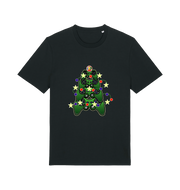 Black xmas t-shirt with a colourful Christmas tree graphic 