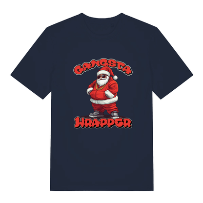 French Navy Gangsta Wrapper T-shirt flat lay featuring funny Gangsta Santa design