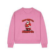 pink christmas sweater with the graphic of santa dressed as a gangster and the slogan 'gangsta wrapper'