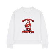 white christmas sweater with the graphic of santa dressed as a gangster and the slogan 'gangsta wrapper'