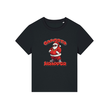 black christmas t-shirt with the graphic of santa and the slogan 'gangsta wrapper'