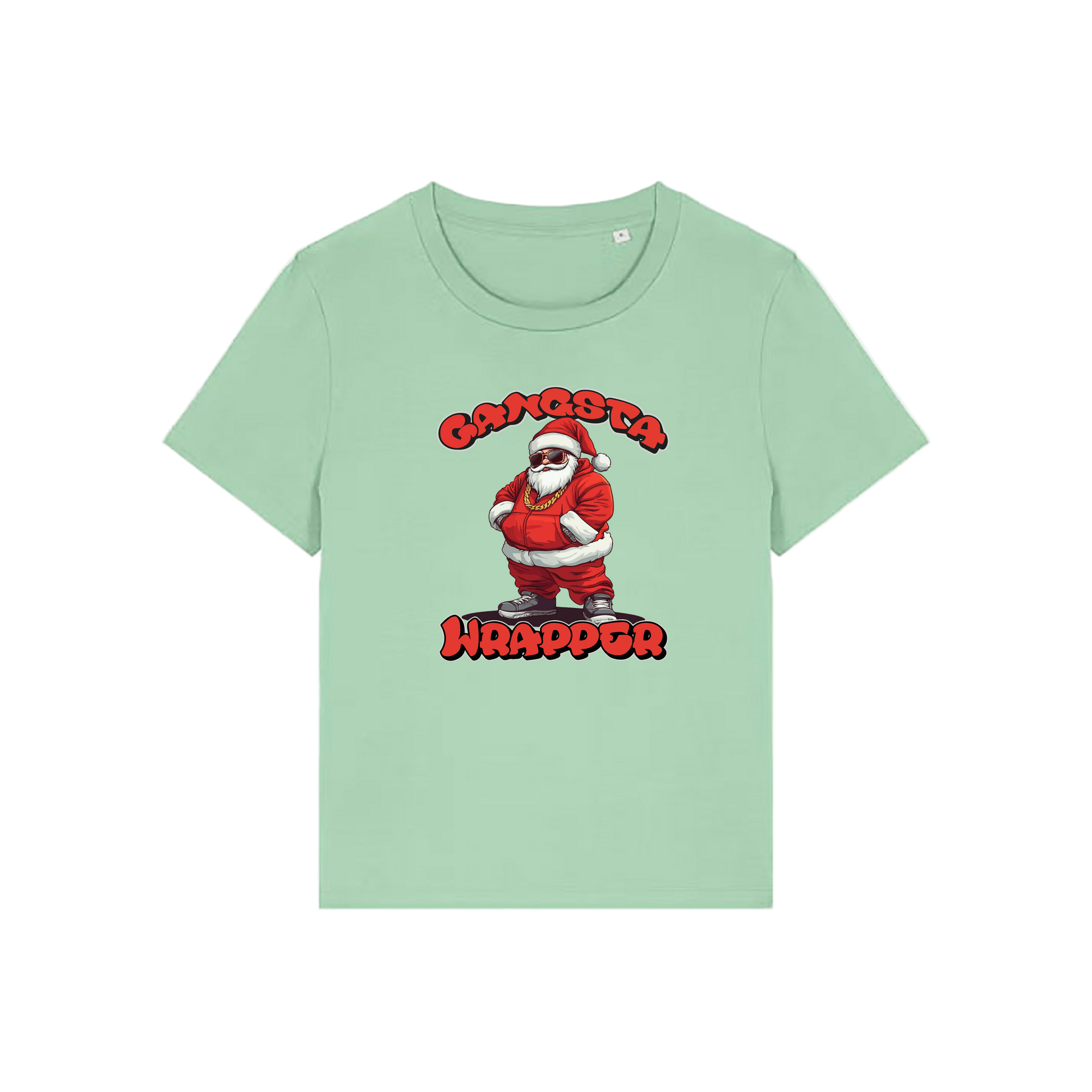 green christmas t-shirt with the graphic of santa and the slogan 'gangsta wrapper'
