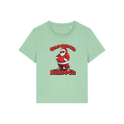 green christmas t-shirt with the graphic of santa and the slogan 'gangsta wrapper'