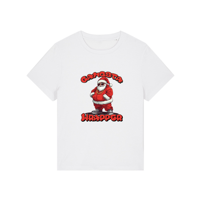 white christmas t-shirt with the graphic of santa and the slogan 'gangsta wrapper'