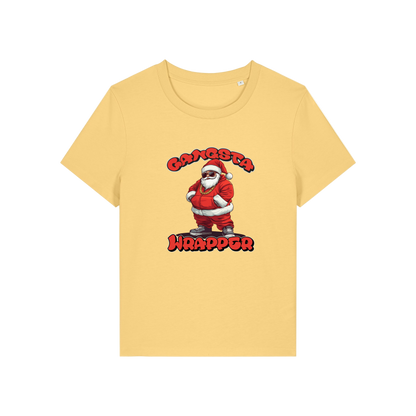 yellow christmas t-shirt with the graphic of santa and the slogan 'gangsta wrapper'