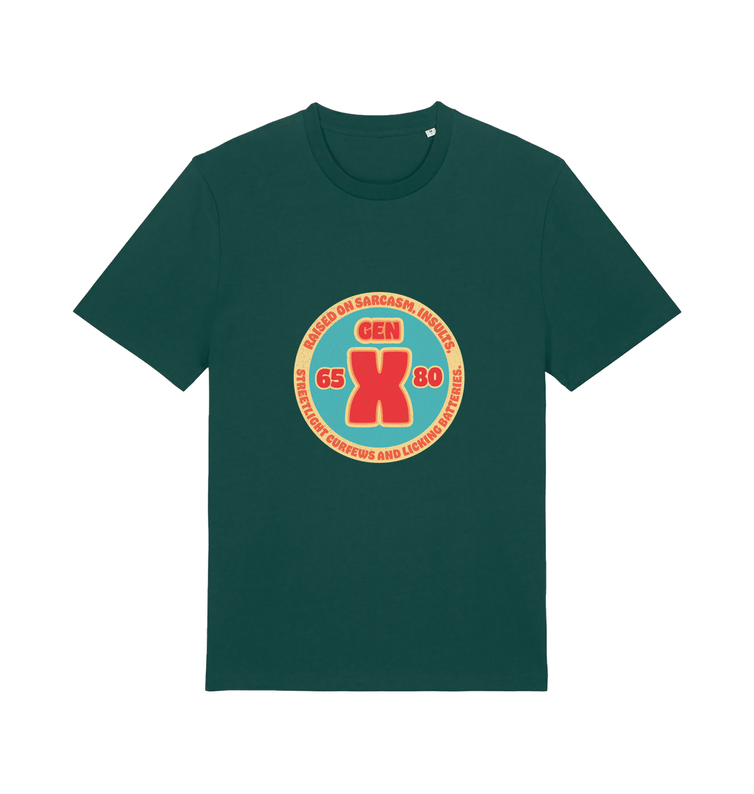 green funny dad t-shirt with a gen x graphic