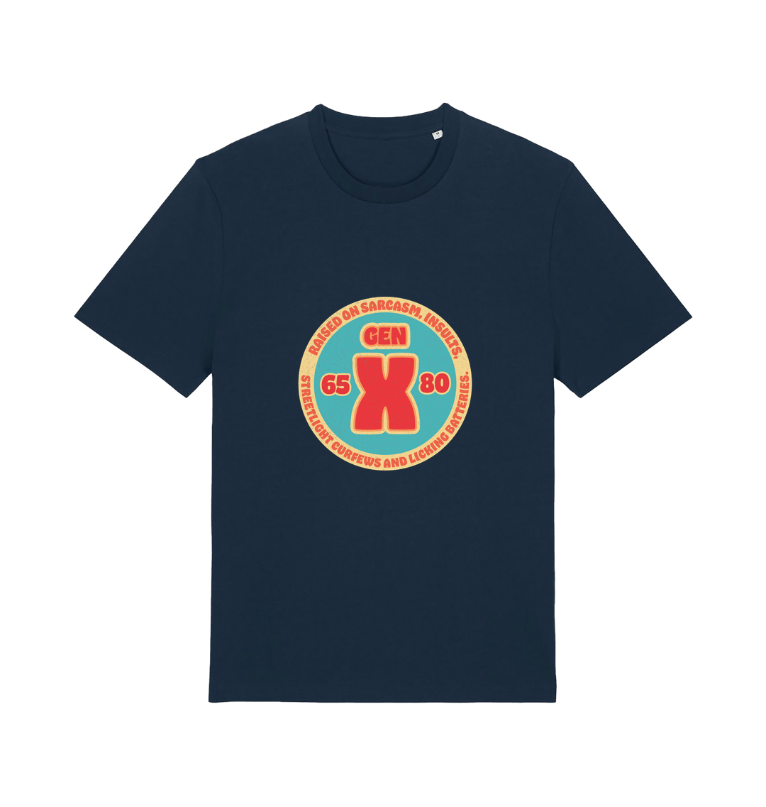 navy funny dad t-shirt with a gen x graphic