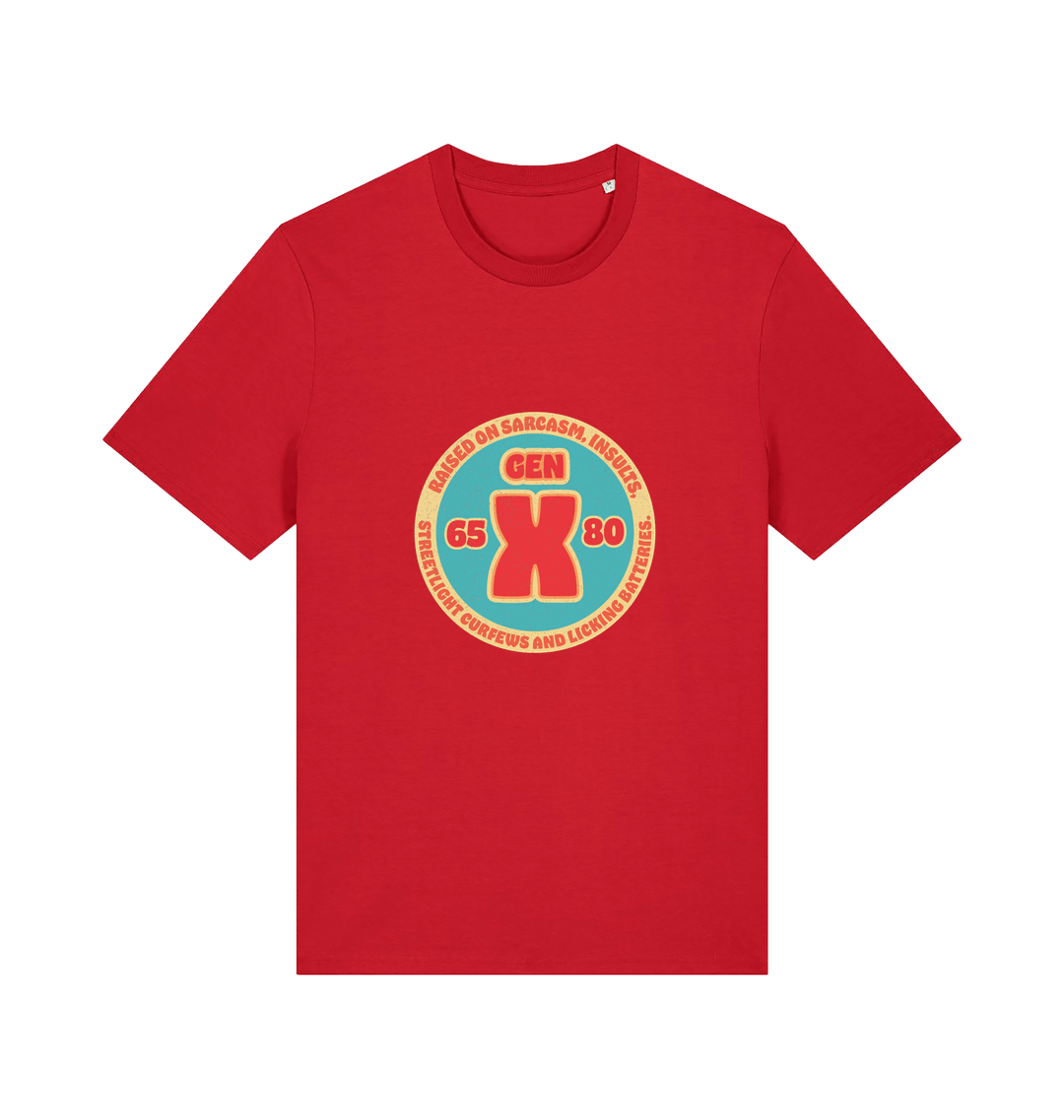 red funny dad t-shirt with a gen x graphic