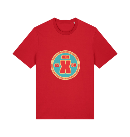 red funny dad t-shirt with a gen x graphic