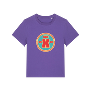 purple slogan t-shirt that reads 'gen x raised on sarcasm, insults, streetlight curfews and licking batteries'