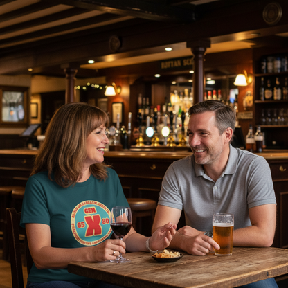 Man and woman sitting at a bar, enjoying drinks and food.