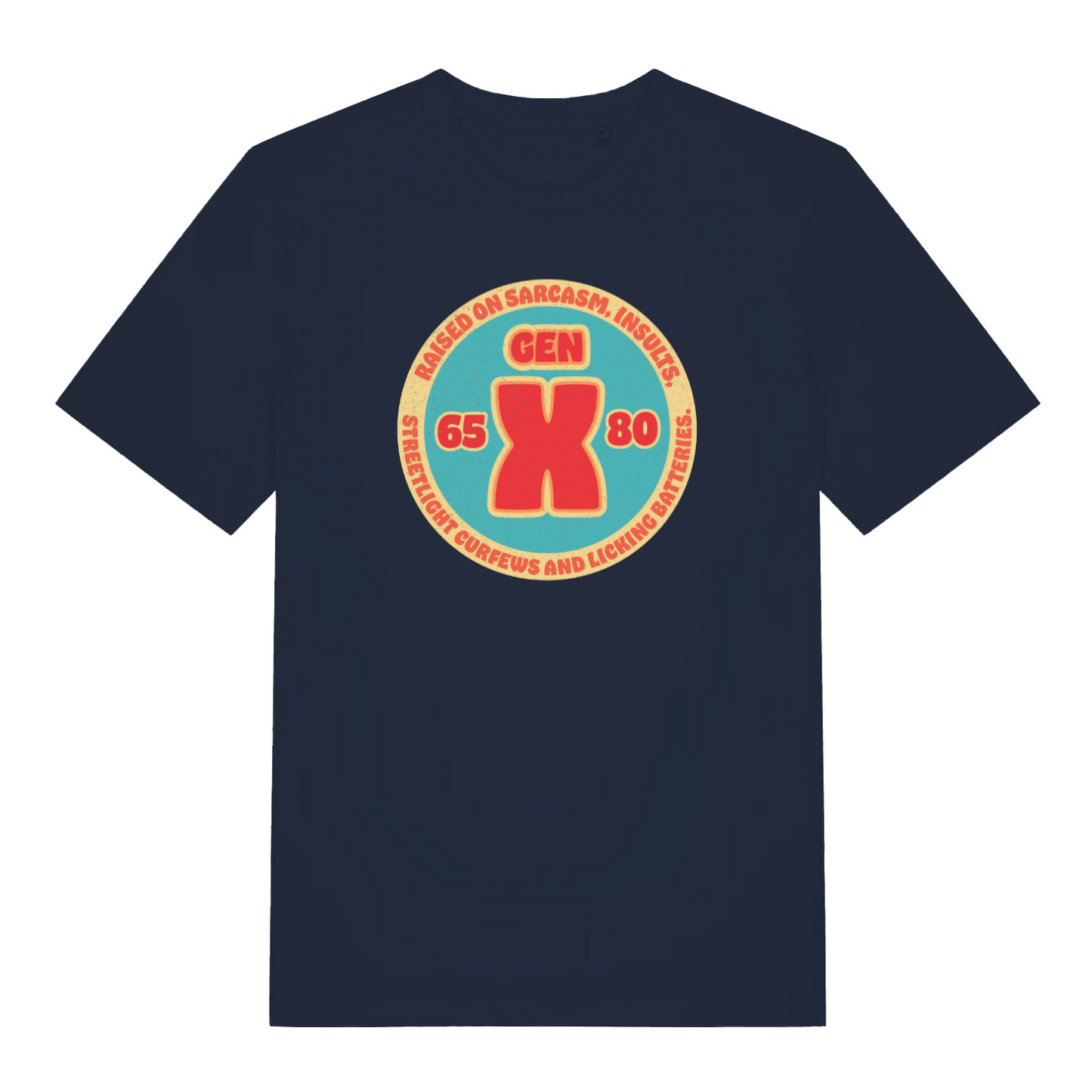 navy funny dad t-shirt with the slogan 'gen x'