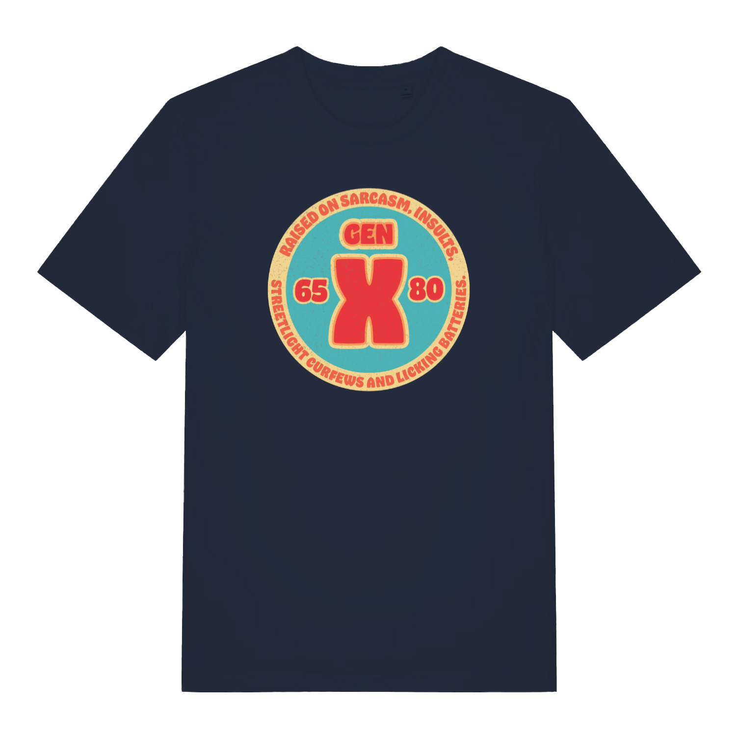 navy funny dad t-shirt with the slogan 'gen x'