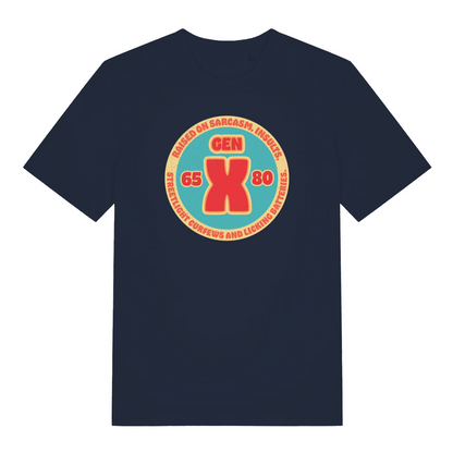 navy funny dad t-shirt with the slogan 'gen x'