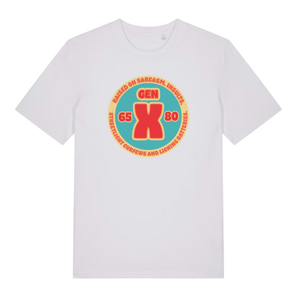 white funny dad t-shirt with the slogan 'gen x'