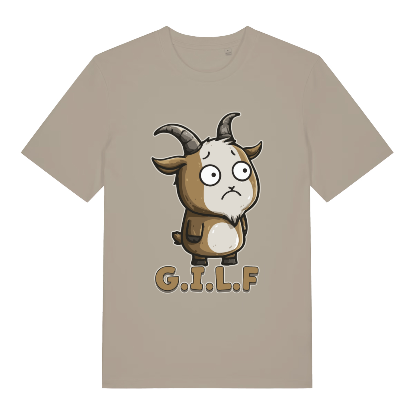 Stone women's G.I.L.F T-shirt flat lay with adorable goat illustration
