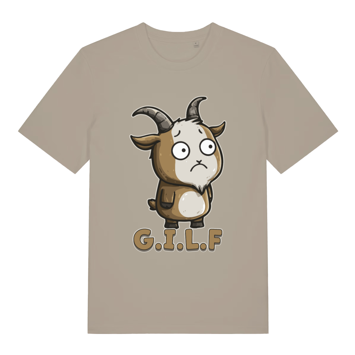 Stone women's G.I.L.F T-shirt flat lay with adorable goat illustration