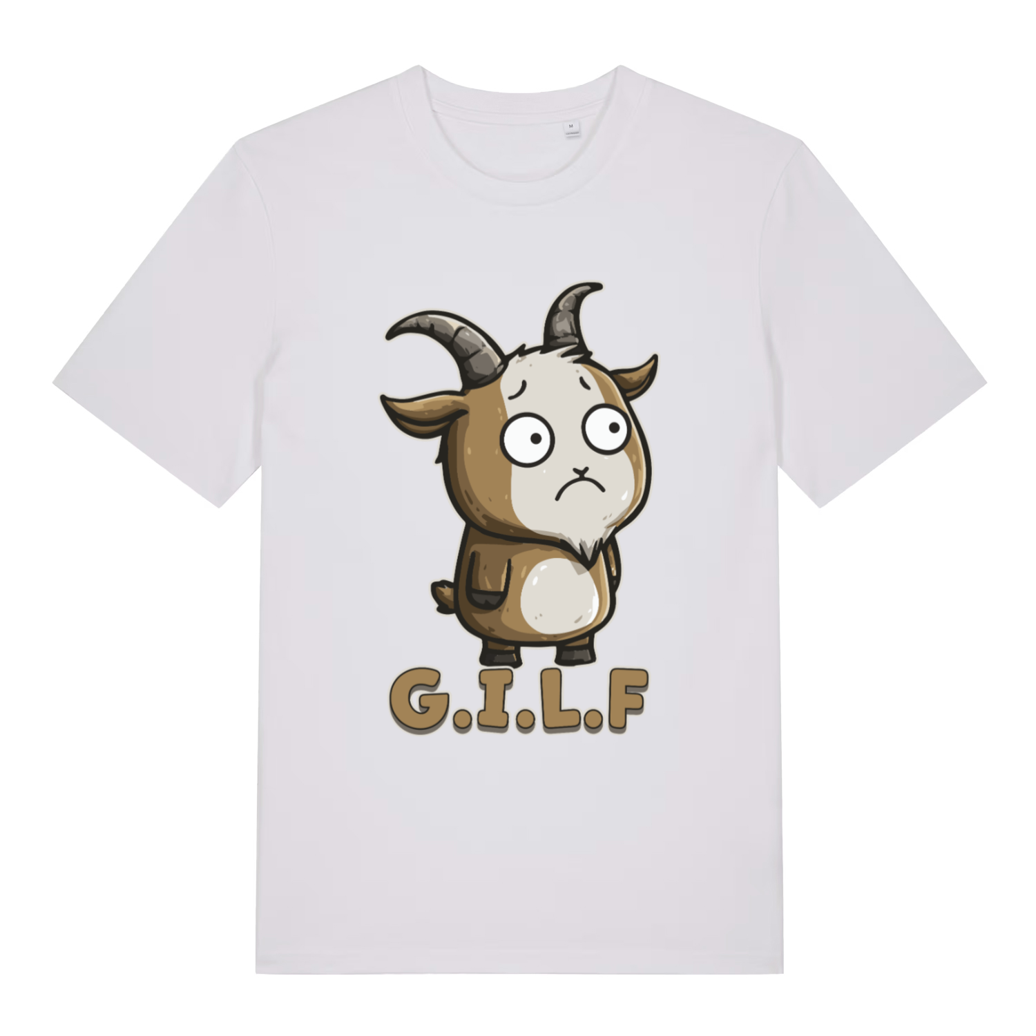 White women's G.I.L.F T-shirt flat lay displaying humorous G.I.L.F goat graphic