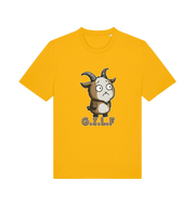 yellow funny animal t-shirt with the graphic of a cartoon goat and the slogan 'gilf'