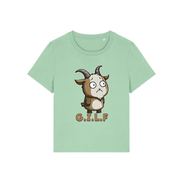 green funny animal t-shirt with the graphic of a goat and the slogan 'GILF'