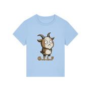 light blue funny animal t-shirt with the graphic of a goat and the slogan 'GILF'